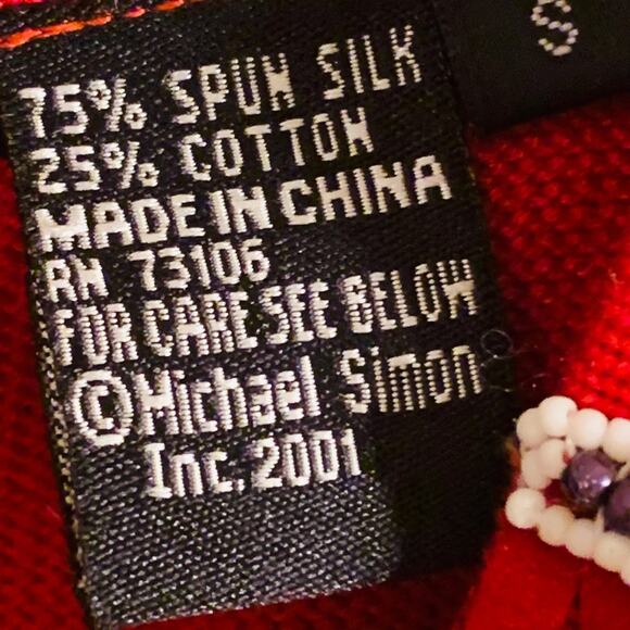 MICHAEL SIMON SPUN SILK Cotton RED Knitted Beaded FRINGEY VEST SML - Picture 8 of 13